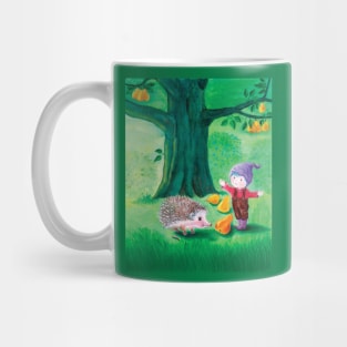 Hedgehog and Purple Hat Dwarf under the Pear Tree Illustration Mug